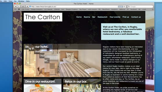 The Carlton Hotel website design whilst working for Oxygen Graphics